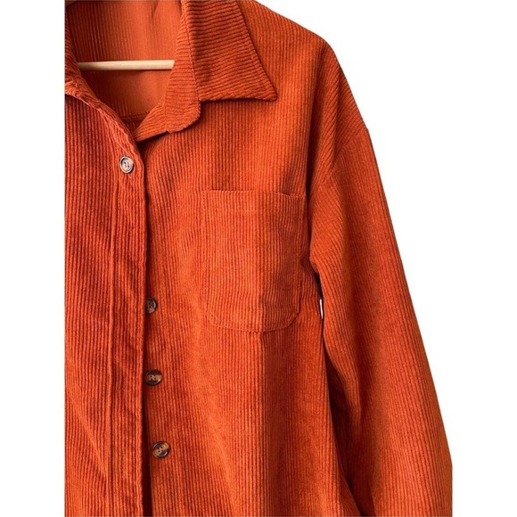 Long Sleeve Corduroy Button Up Shacket (Rust) - Picture 5 of 9
